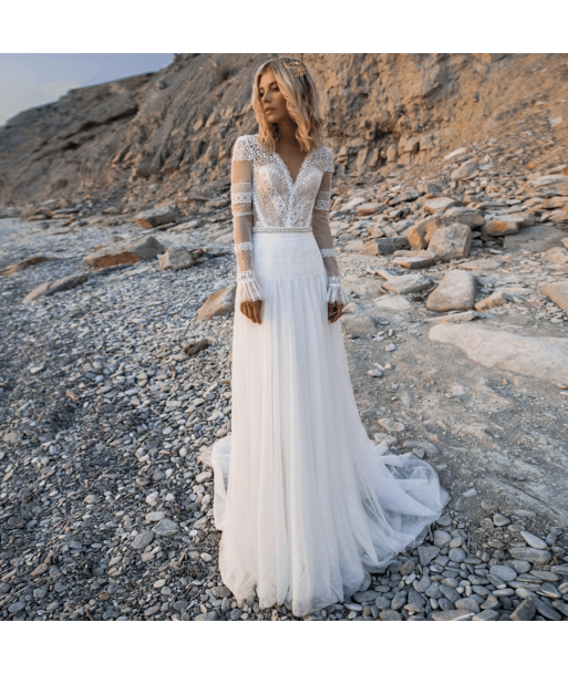 Abito da Sposa con Maniche in Pizzo basket pas cher