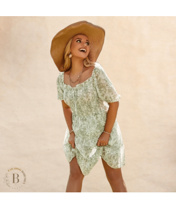 Abito Country Chic Bianco e Verde soldes