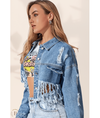 Giacca di Jeans Boho con Frange 2024