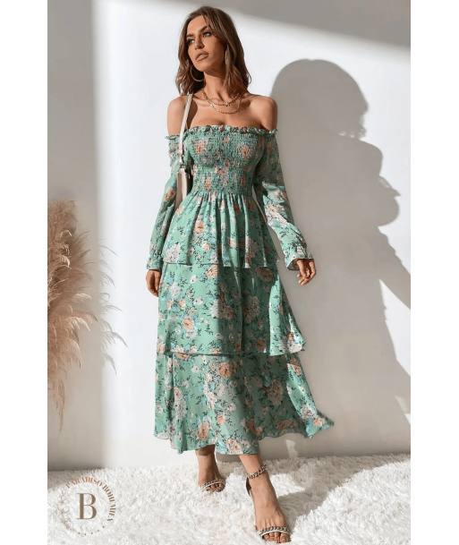 Vestito Lungo Verde Salvia Boho Chic outlet