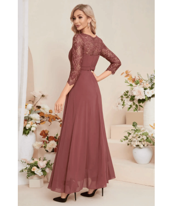 Abito da Cerimonia Marrone Rosato con Maniche in Pizzo 50-70% off 