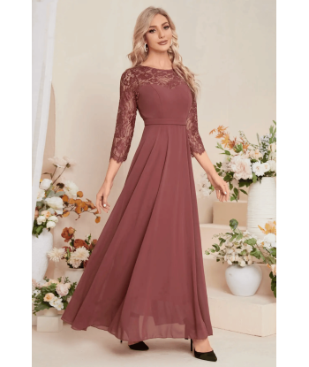 Abito da Cerimonia Marrone Rosato con Maniche in Pizzo 50-70% off 