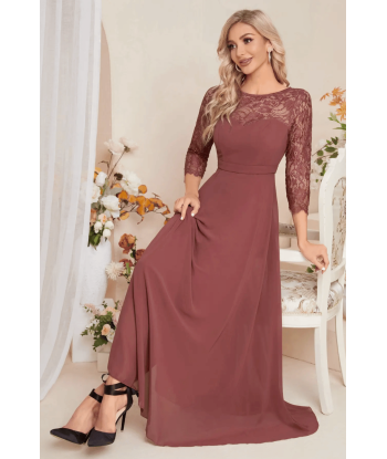 Abito da Cerimonia Marrone Rosato con Maniche in Pizzo 50-70% off 