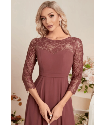 Abito da Cerimonia Marrone Rosato con Maniche in Pizzo 50-70% off 