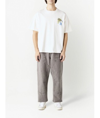 RHUDE - T-shirt en coton moonlight tropics blanc brillant des détails fins