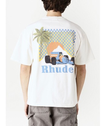 RHUDE - T-shirt en coton moonlight tropics blanc brillant des détails fins