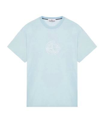 STONE ISLAND - Tee Shirt bleu à logo central pas cher 