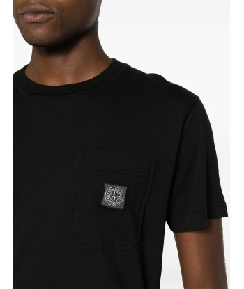 STONE ISLAND - Tee Shirt délavé à poche noir paiement sécurisé