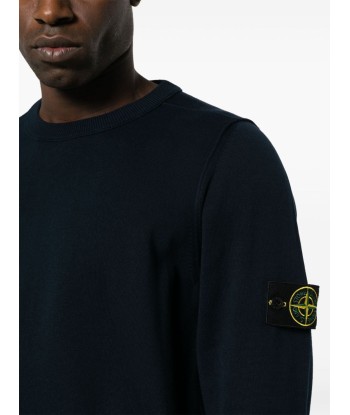 STONE ISLAND - Pull en maille bleu marine français