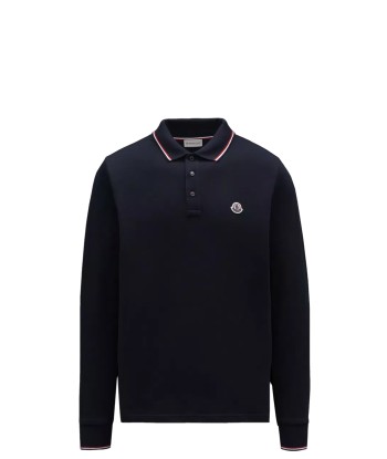 MONCLER - Polo bleu marine à manches longues les ctes