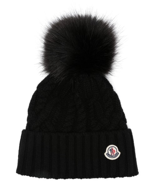 MONCLER - Bonnet à pompon noir Pour