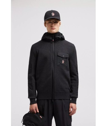 MONCLER GRENOBLE - Cardigan zippé en laine gris foncé paiement sécurisé